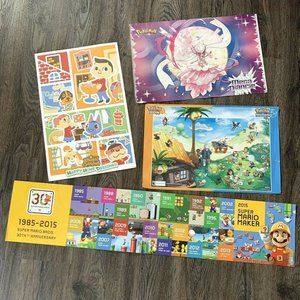 Super Mario Bros Amiibo Animal Crossing Pokemon Sun Moon Ruby Diancie Poster Lot